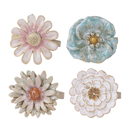NIKKY HOME 4 Pcs Napkin Rings, Flower Napkin Buckles Rhinestone