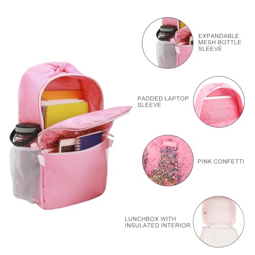 Packed Party Silver & Black Confetti Pink 17" Backpack With Lunchbox3