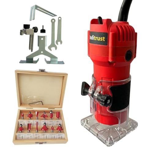 Image of Inditrust Professional Palm Router, 700W, 30000 RPM, Wood Working Trimmer with 12 Bits, 6.35mm - 6 MONTHS WARRANTY
