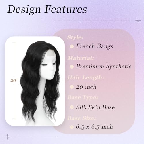 Insmi Hair Toppers for Women, 20 Inch Long Curly Wavy Hair Topper 360° 3D French Clip in Bangs (Dark Brown Black, Side Bangs)