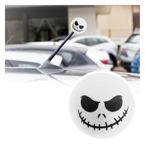 Halloween Skull Spooky Smile Car Antenna Toppers Halloween Car Decoration,Cute & Funny Antenna Balls for Cars,Antenna Toppers for Vehicles Car Accessories Fit Car Truck SUV (White)