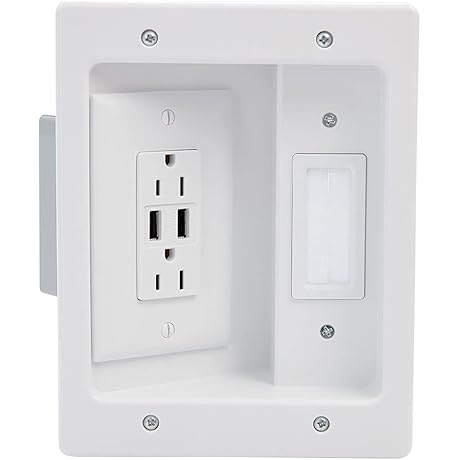 Legrand - On-Q Recessed In-Wall TV Cable Management Kit with USB Outlets, White
