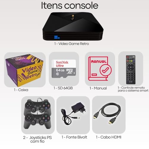 Vídeo Game Retro 93.000 mil Jogos 2 Controles Console de jogos 64GB