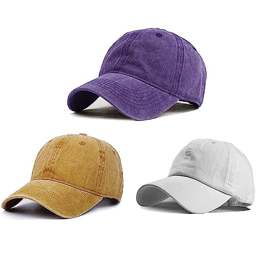 Image of HH HOFNEN Baseball Cap Washed Cotton Unstructured Vintage Hat for Men Women | Unisex Sports Ball Caps Sun Protection Adjustable Outdoor Curved-Brim Dad Hat Classic Plain Cap