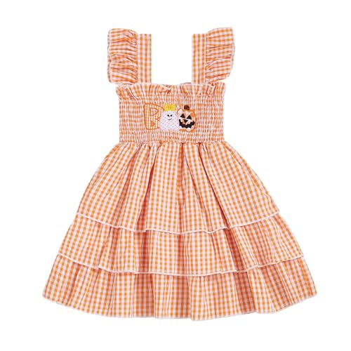 Toddler Baby Girl Halloween Outfit Pumpkin Ghost Flying Sleeve A Line Dress for Party Cute Girls Christmas Dress