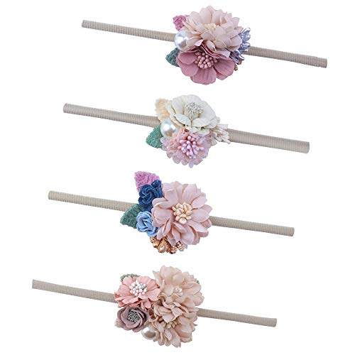 DELEBAO Baby Girls Floral Headbands Nylon Flowers Crown Hair Bow Elastic Bands