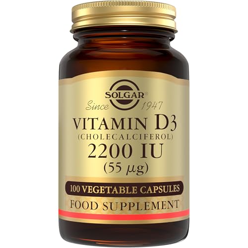 Solgar Vitamin D3 (Cholecalciferol) 2200 IU (55 g) Vegetable Capsules - Pack of 100 - Healthy Bones and Teeth - Supports Immunity and Muscle Function - Vegetarian