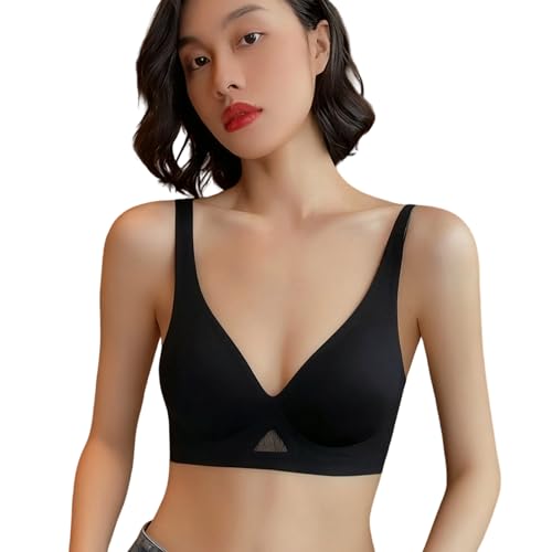 Songelt Brasier flexible para mujer, tecnología de gelatina, transpirable, estructura de flujo de aire, tiras sin costuras, ropa interior transpirable, brasier de apoyo, Negro, M