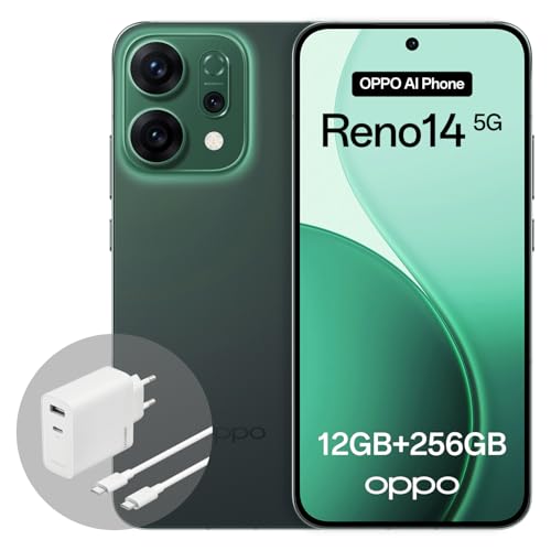 OPPO Reno14 5G 12+256GB, Smartphone Android liberado con IA, Pantalla 6,59' 120Hz AMOLED, Cámara AI 50+50MP, Batería 6000mAh, Resistencia al Agua IP69, Luminous Green (Incluye Cargador 80W SUPERVOOC)