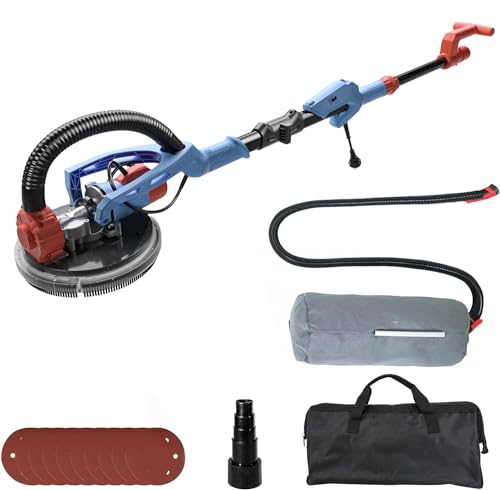 FANZTOOL Trockenbauschleifer 750W mit Integriertem Staubsauger, Ø 225 mm, bis 120° Neigbarer Schleifkopf,1,9m Teleskopierbar,Wand & Deckenschleifer inkl. 12 Schleifscheiben & LED-Arbeitsleuchte