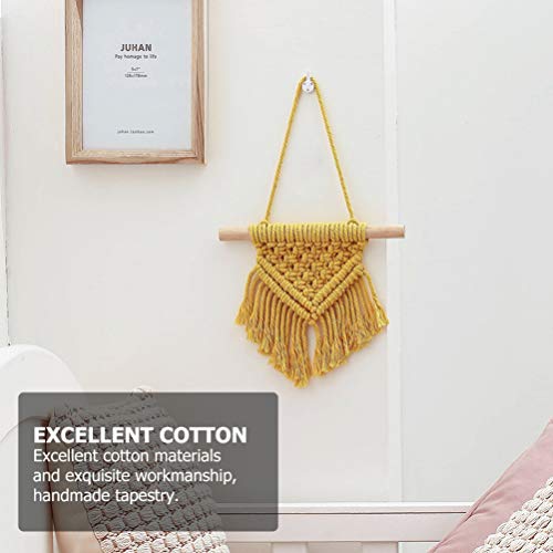 Amosfun Tapestry Blanket Macrame Wall Hanging Tapestry Mini Cotton Rope Woven Tassel Bohemian Ornaments For Apartment Kids Room Home Office Decoration (Yellow) Woven Tapestry Blanket #TOP1