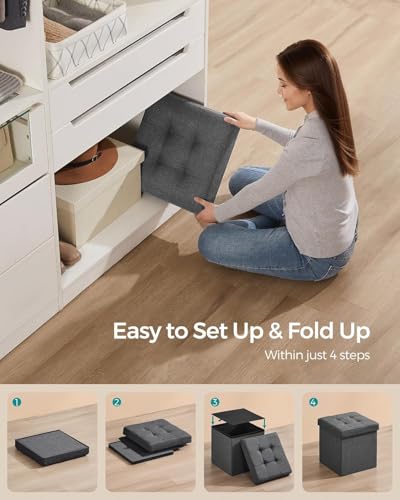 SKY-TOUCH Ottoman Seat Storage Stool, Folding Storage Ottoman Cube, Space-Saving Cube Footrest Seat for Bedroom, Hallway, Living Room,Light Grey,38 * 38 * 38cm(Capacity 150KG) 1 pack