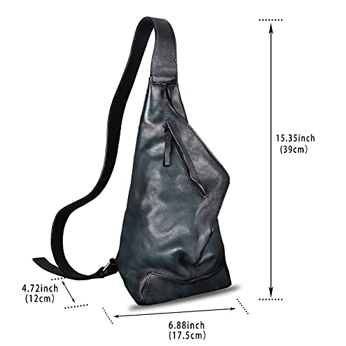Ivtg Genuine Leather Sling Bag For Men Crossbody Casual Hiking Daypack Vintage Handmade Chest Shoulder Backpack Motorcycle Bag (Grey) #TOP3