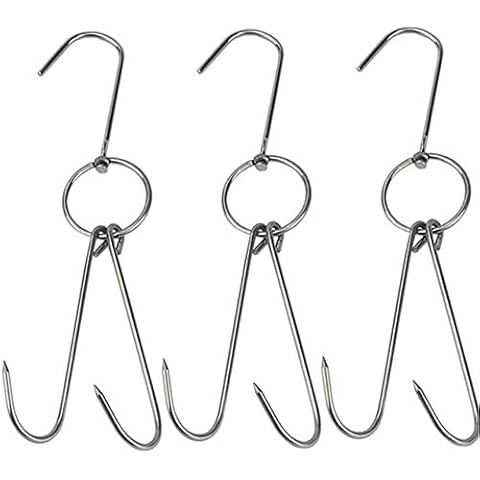 TIHOOD 3 PCS 9.4" Stainless Steel Double Meat Hooks Roast Duck Bacon Shop Hook BBQ Grill Hanger Cooking Tools Accessories (9.4" X3) Cover