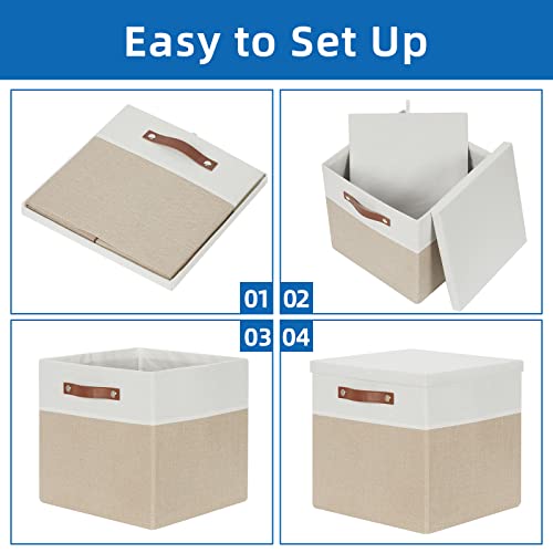 Temary Fabric Storage Bins With Lids 13 Inch Storage Cubes With Lid, Decorative Foldable Storage Boxes For Clothes, Closet Organizers (White&Khaki, 13X13X13Inch) #TOP6