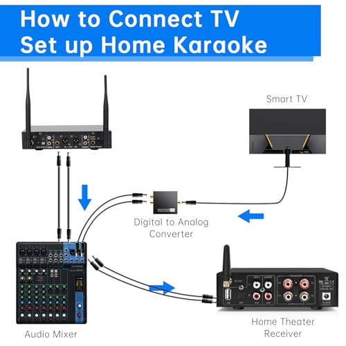 DANBES Wireless Microphone, UHF/Removable Rechargeable Body/with Echo Cancellation/Bluetooth Range 26 feet/Includes 2 Handheld Microphones, Dual-Channel Receiver/Karaoke, Conference/N223/Black - Thumbnail 5