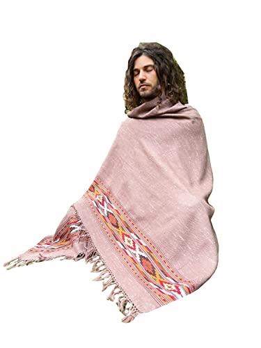 Handmade KARUNA Shawl Sienna Brown Handwoven Wool Meditation Prayer Scarf Blanket Premium Pure Cashmere Winter Tribal Zen Embroidery Boho AJJAYA