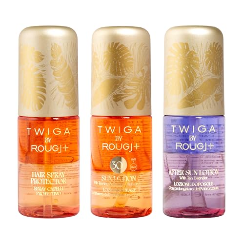 Rougj Travel Kit Solar 3x50ml - Spray Capilar, Loción Solar SPF 30, After Sun - Activador y Prolongador del Bronceado, Hidratación y Protección UV - Twiga by Rougj - Made in Italy