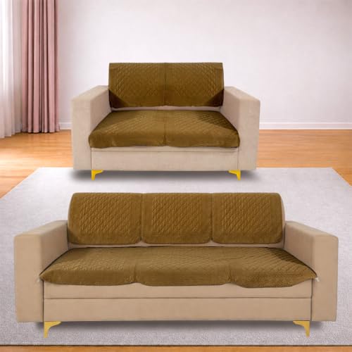 Image of Homerz Premium Petal Charm Sofa Cover | Embossed Floral Pattern | Soft Touch, Anti-Dust & Easy Wash Fabric Cloth, Washable and Durable (Mustard, 5(3+2) Seater, Seat Cover with Backrest)