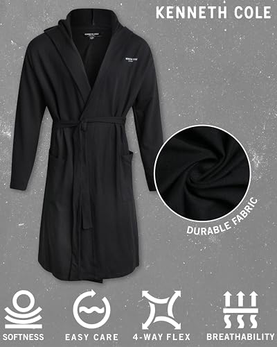 Kenneth Cole Mens Bathrobe - Hooded Cotton Bathrobe with Long Sleeves & Belted Waist - Soft Spa Robe for Men (Sizes: M-XL)2