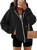Trendy Queen Womens Zip Up Hoodies Oversized Sweatshirts Fall Fashion Spring Outfits Casual Jackets 2026 Winter Clothes Black M