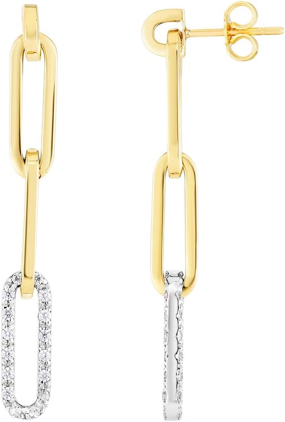14k Yellow Gold .29ct Diamond Paperclip Long Drop Dangle Earrings Clip on Earring for Women