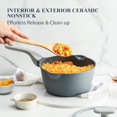 PRICUSIS Nonstick Saucepan with Lid, 2 Quart Ceramic Sauce Pan, Non Toxic Sauce Pot with Pour Spouts for Multipurpose Use, PTFE, PFOA & PFAS Free, Induction Compatible. by PRICUSIS - Image 3