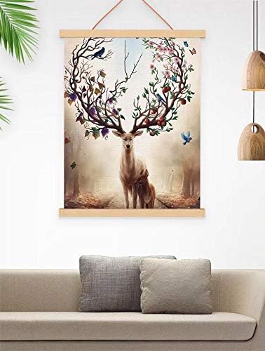 Magnetic Wooden Photo Frame-Natural Wood Frame DIY Picture Poster Scroll Prints Artwork Canvas Hanger Teak Wood-photo to canvas-12"(30cm)- without poster