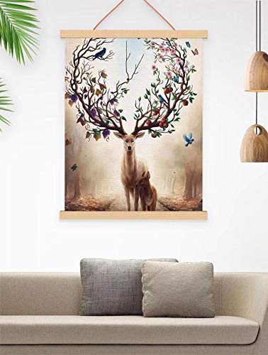 Magnetic Wooden Photo Frame-Natural Wood Frame Diy Picture Poster Scroll Prints Artwork Canvas Hanger Teak Wood-Photo To Canvas-12"(30Cm)- Without Poster #TOP20