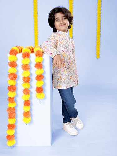 Image of KiddoPanti Boys 100% Cotton Ethnic Motif Printed Short Length Kurta