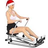 ANCHEER Hydraulisches Rudergerät, voll bewegliches, einstellbares Rudergerät mit 12-stufigem Widerstand und weichem Sitz und LCD-Monitor sowie 45-Zoll-Langer Schiene für Cardio-Übungen (Silber)