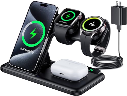 Wireless Charger for iPhone and Samsung Multiple Devices, Portable Apple Charging Station for iPhone 15/14/13/12/11/Pro/Max/Plus, for Apple Watch Charger iWatch and Galaxy Watch, for AirPods 3/2/Pro