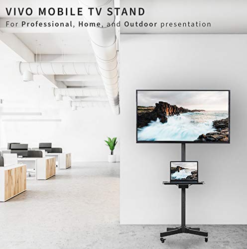 VIVO Universal Mobile TV Cart for 23-55 inch LCD LED Flat Panel Screen TVs up to 55 lbs, Pro Height Adjustable Rolling Black Stand with Laptop Shelf, Locking Wheels - Max VESA 400x400 (STAND-TV04M)