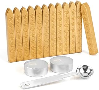 Mogokoyo 12 Pcs Wax Seal Sticks Kit Without Wicks, Antique Sealing Wax Sticks Set with Melting Spoon and Candles For Postage Letter Retro Vintage Manuscript Stamp SealsGold