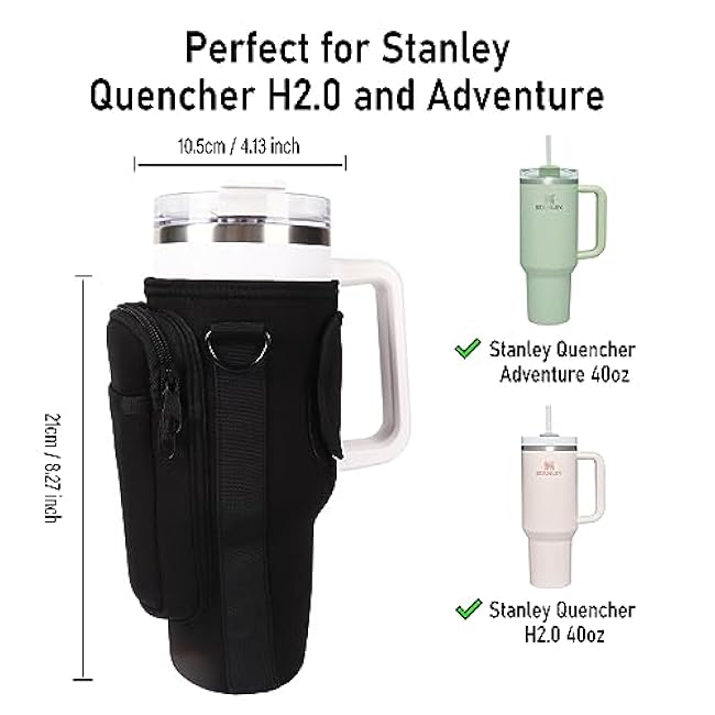 LMYUHONG Water Bottle Carrier Bag Holder for Stanley with Strap Pouch, fits for Quencher Adventure 40oz,H2.0 Stanley Cup Accessories,Bottle Pouch for Hiking Travelling Camping Climbing,Green