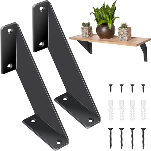 CTCEHL Escuadras para Estanterias,2 Piezas Escuadras Metalicas Negras,Soporte de Estante de Pared,Estanterias de Pared,para Dormitorio,Cocina,Oficina,Libreria (20 cm)