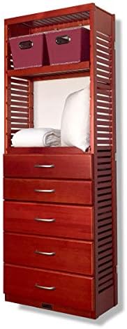 John Louis Home 12in deep Solid Wood Premier 5 Drawer Storage Tower Red Mahogany