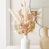 South Pillar - Dried Pink Pampas Grass Bouquet - 17.5 Inch - Palm Leave, Fern, Bunny Tail Grass and
