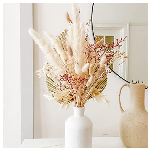 South Pillar - Dried Pink Pampas Grass Bouquet - 17.5 Inch - Palm Leave, Fern, Bunny Tail Grass and Dried Flowers - Vase Not Included - Boho Wedding and Home Decor