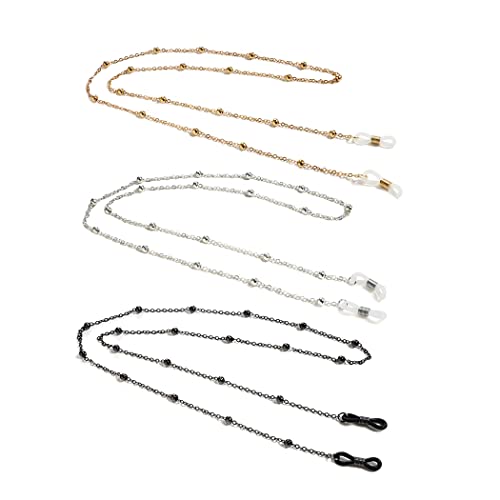 Borsgye 3PCS Eyeglass Chain Reading Glass Cords Lanyard Beaded Necklace Chain Sunglass Strap Holder Eyewear Retainer Chain Metal Long Necklace Fashion Accessories