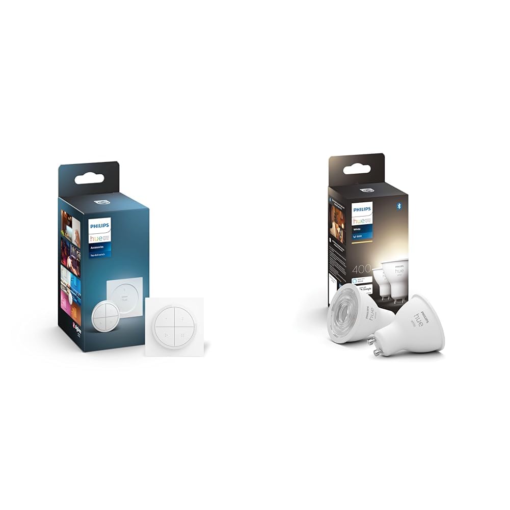 Philips Hue Philips Hue Tap Dial Switch [White] Easy Smart Lighting Control. Indoor Home Lighting Automation & New White Smart LED Light Bulb 2 Pack [GU10 Spot] with Bluetooth Works with Alexa