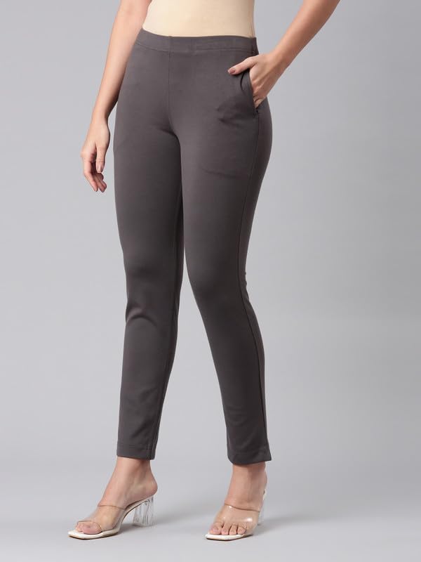 Image of GO COLORS Ponte Smart Kurti Pants Full Length for Women | Breathable, Mid Rise