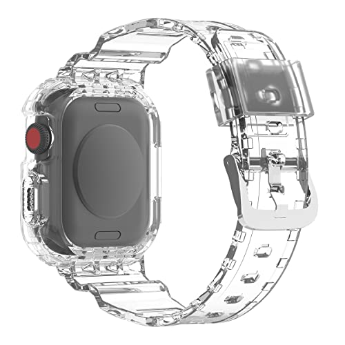 Ya en manzanajugosa.com: Correa Compatible con Apple Watch 40mm 41mm 44mm 45mm 49mm, Transparente Correas Deportivas Rugged con Funda para iWatch Series 9 8 7 6 5 4 SE Ultra (44/45mm, Transparente)