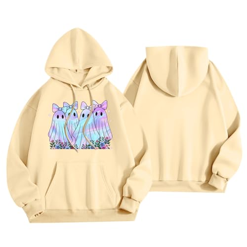 Halloween Hoodies for Women 2025 Fall Fashion Long Sleeve Cute Ghost Graphic Lightweight Hoodie with Pockets