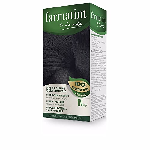 Farmatint Zwarte gel, natuurlijke kleur, langdurig, plantaardige ingrediënten en natuurlijke oliën, zonder ammoniak, zonder parabenen, dermatologisch getest, 135 ml