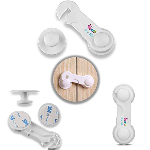 [10 Pezzi] Chiusure Blocca Cassetti Porte di Sicurezza Adesivo di 2a Generazione, per Bambini e Animali New Life, Blocca Finestre Chiusure Sportelli Cassetti e Ante, Adesivo 3M Alta Qualità, Bianco.