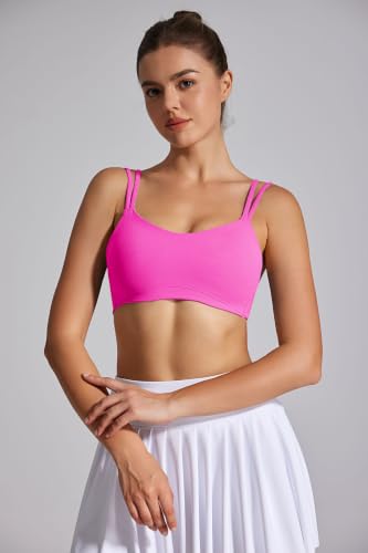 Image of Yoga Sports Workout Bras for Women Seamless Molded Cup Spaghetti Double Strap Bra Wirefree Scoop Neck Tank Top Bras