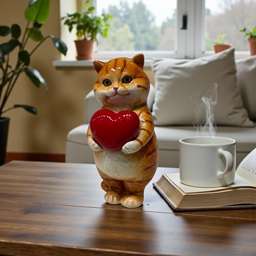 Image of AUGEN Polyresin Kitten Heart Statue Showpiece for Home Decor Decoration and Gifting (1767F4, 13cm)