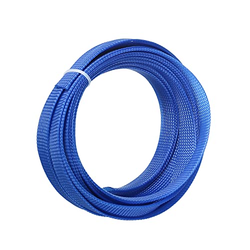 Othmro 幅16mm 長さ5m 青 1個入り 編組スリーブ 編組チューブ RoHS認証 PET ポリエチレンテレフタレート材質 ポリエステル編組スリーブ ケーブル被覆用