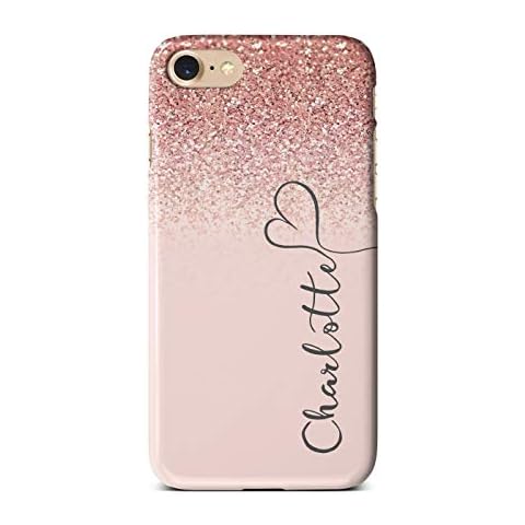 iCaseDesigner Personalised Marble Glitter Flowing Name with Heart Phone Case for Apple iPhone 7/8-1. Pink Sparkle Fade Vertical Name Cover